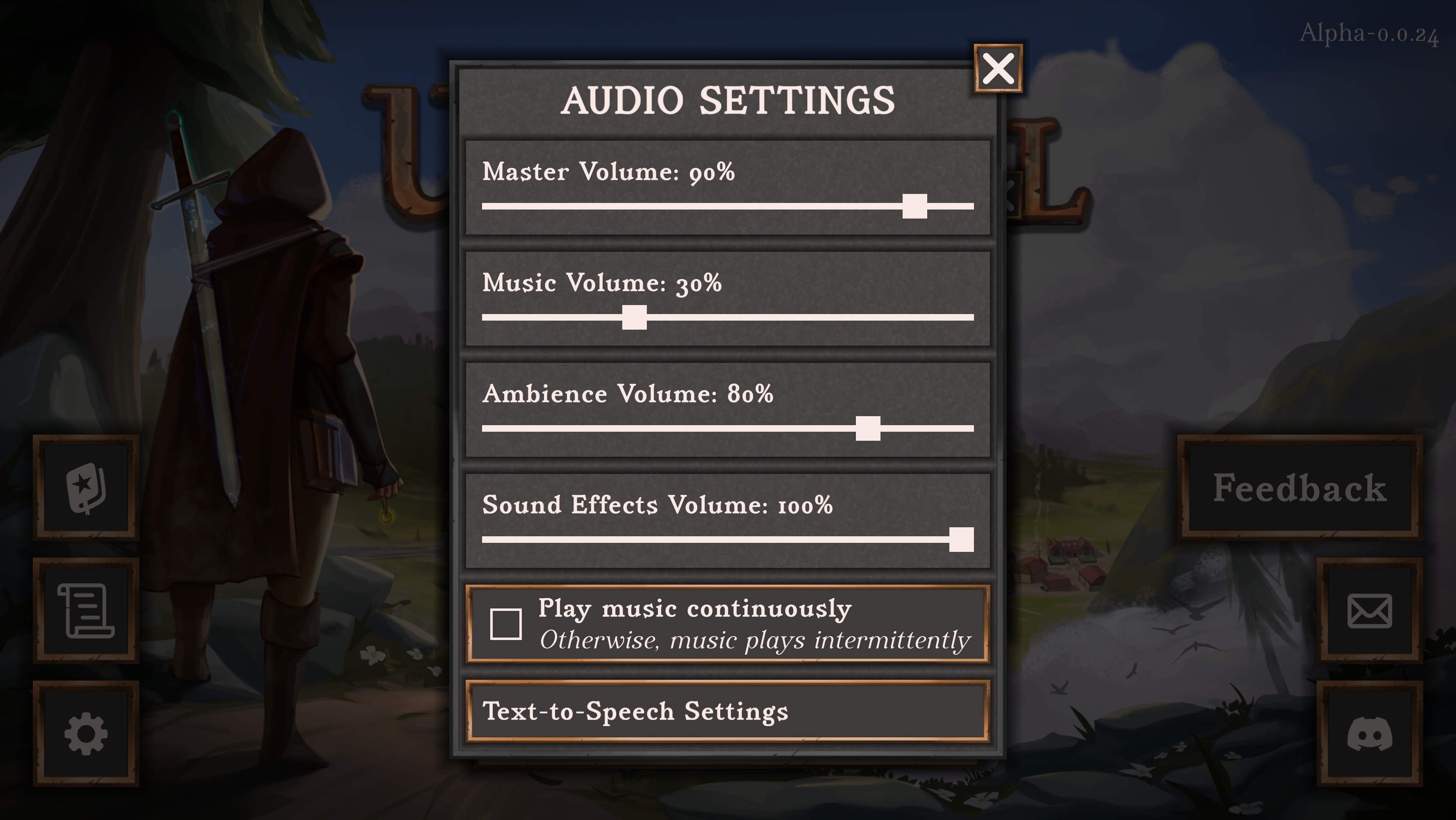 Screenshot of the audio settings menu in the graphical version, described below